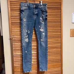 Forever 21 Men's Ripped Jeans in Medium Blue Wash